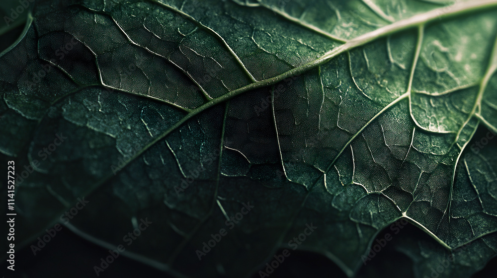 Fototapeta premium Dark green leaf closeup texture background wallpaper