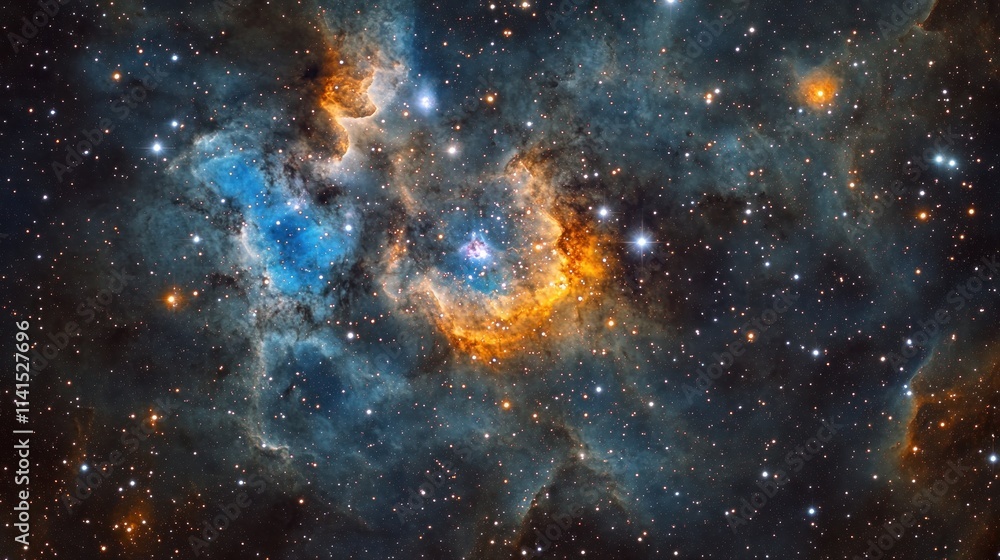 Fototapeta premium A vibrant cosmic scene showcasing colorful nebulae and stars in deep space.