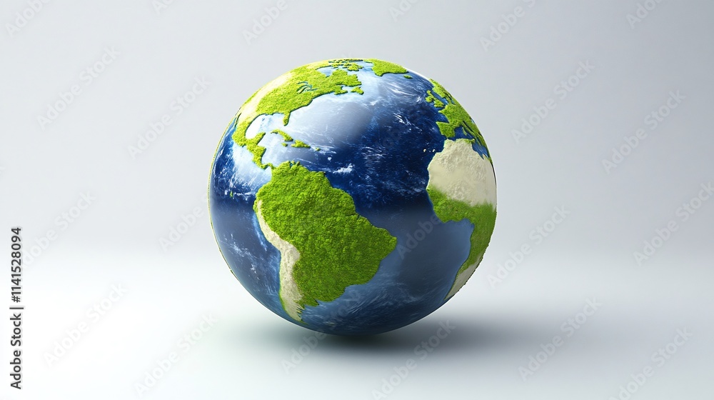 A Lush Green Earth: A 3D Render of Our Planet Showcasing Vibrant Vegetation and Deep Blue Oceans A Lush Green Earth: A 3D Render of Our Planet Showcasing Vibrant Vegetation and Deep Blue Oceans
