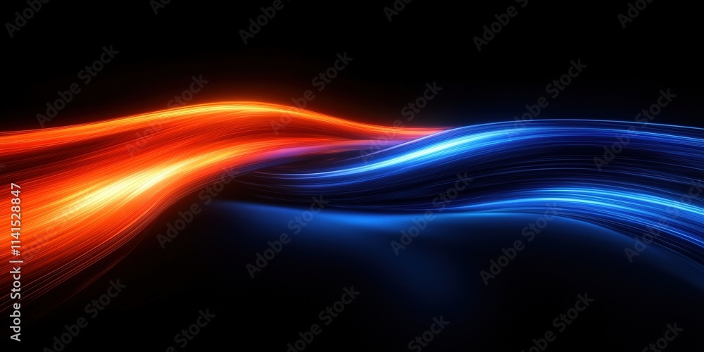 Vibrant Orange and Blue Neon Stream on a Smooth Black Background Creating a Futuristic Design with Flowing Light Effects Vibrant Orange and Blue Neon Stream on a Smooth Black Background Creating a Futuristic Design with Flowing Light Effects