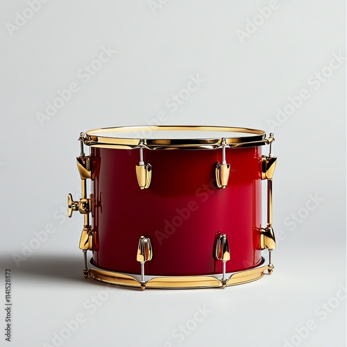 A vibrant red drum with gold hardware, showcasing its sleek design and polished finish. Perfect for musicians and music enthusiasts looking to enhance their sound. photo