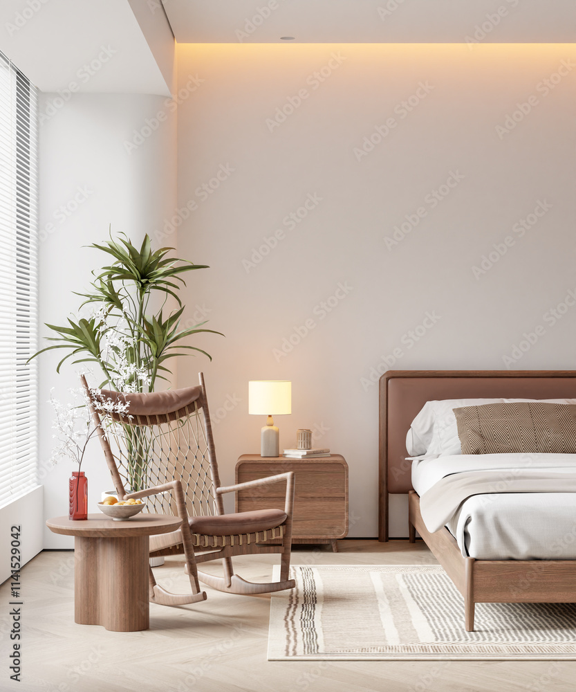 Interior Bedroom Wall Mockup - 3d rendering, 3d illustration Interior Bedroom Wall Mockup - 3d rendering, 3d illustration