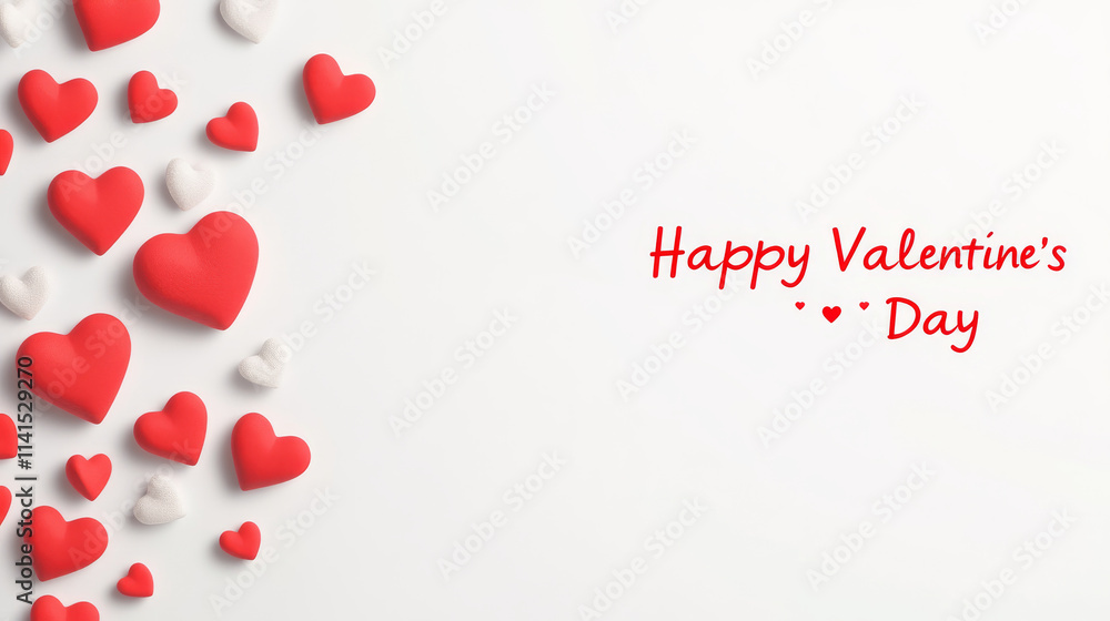 Happy Valentine's Day banner background with written in English language Happy Valentine's Day , minimalist love and Valentine card with red hearts and copy space Happy Valentine's Day banner background with written in English language Happy Valentine's Day , minimalist love and Valentine card with red hearts and copy space
