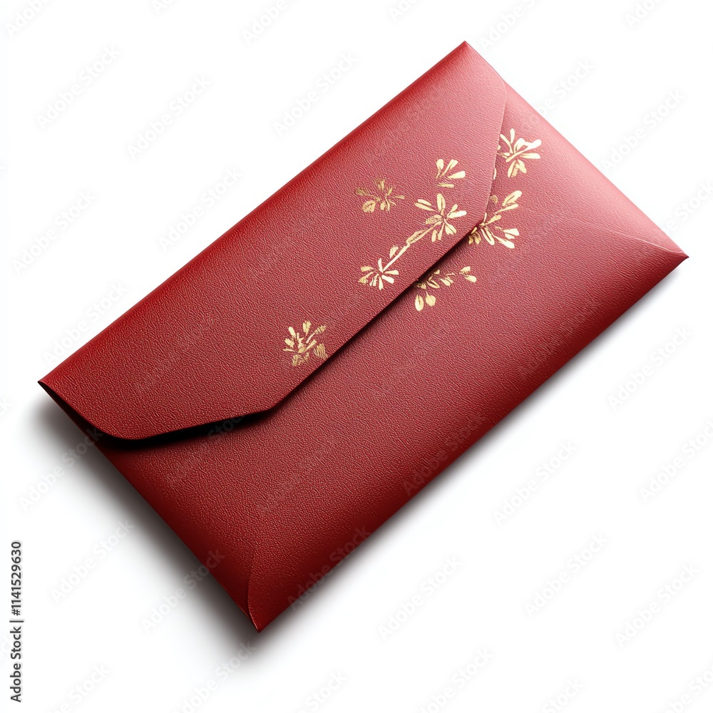 Elegant red envelope with floral design on a white background, ideal for gifting or special occasions. Elegant red envelope with floral design on a white background, ideal for gifting or special occasions.