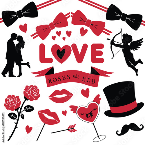 Valentines Day Party set - photobooth props - glasses, hats, lips, mustaches, masks - in