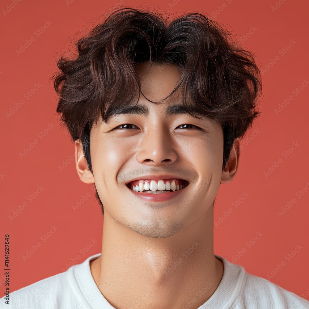 man with casual t-shirt is smiling at the camera, solid color background man with casual t-shirt is smiling at the camera, solid color background