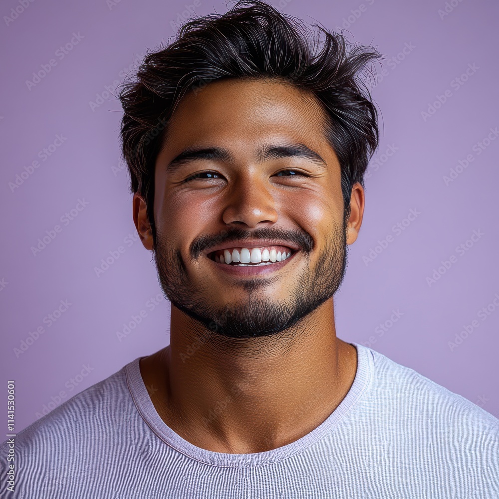 man with casual t-shirt is smiling at the camera, solid color background man with casual t-shirt is smiling at the camera, solid color background