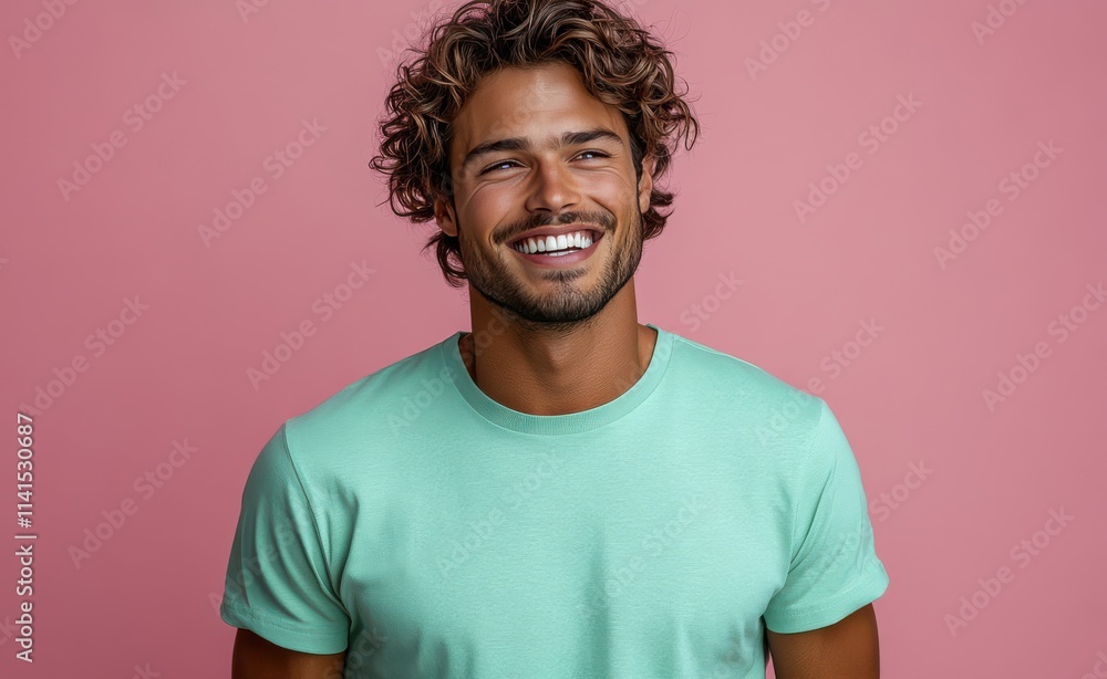 man with casual t-shirt is smiling at the camera, solid color background man with casual t-shirt is smiling at the camera, solid color background
