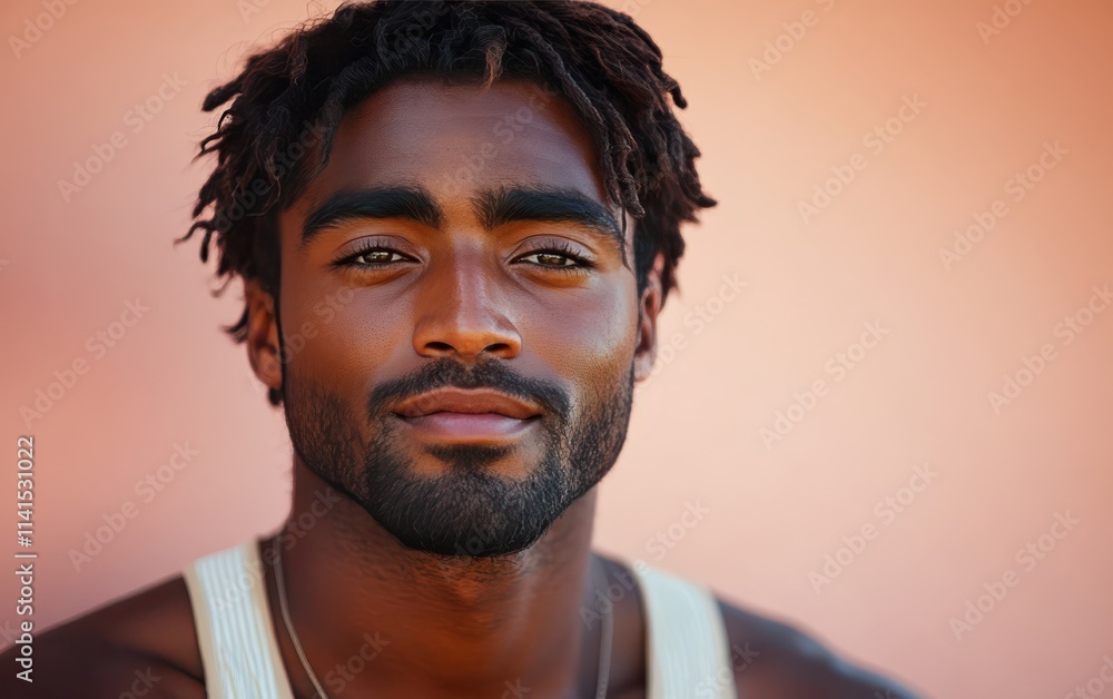 Fototapeta premium man with casual t-shirt is smiling at the camera, solid color background