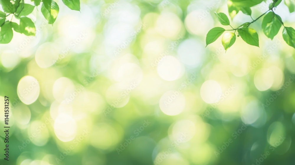 Soft Green Background with Leafy Branch, Natural Light and Bokeh Effect Soft Green Background with Leafy Branch, Natural Light and Bokeh Effect
