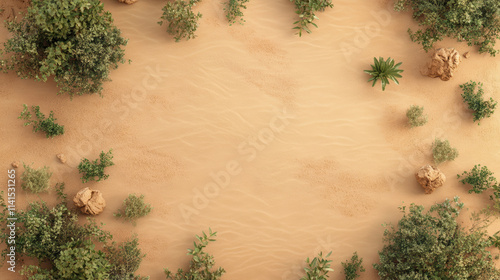 Stunning aerial view of desert landscape with dunes and vegetation