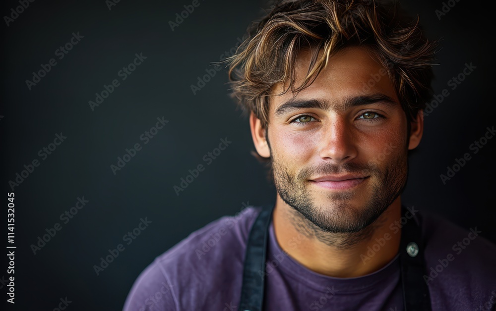 man with casual t-shirt is smiling at the camera, solid color background man with casual t-shirt is smiling at the camera, solid color background