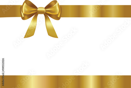 Gold Ribbon Bow Realistic shiny satin with shadow horizontal ribbon for decorate your wedding invitation card ,greeting card or gift boxes vector Christmas gift, valentines day, birthday wrapping elem