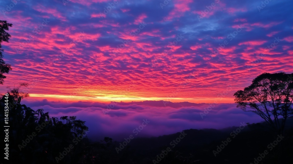 Fototapeta premium Sunset with vibrant pink and purple clouds