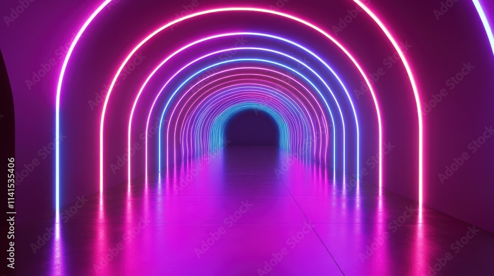 A vibrant tunnel illuminated with colorful neon lights, creating a futuristic atmosphere. A vibrant tunnel illuminated with colorful neon lights, creating a futuristic atmosphere.