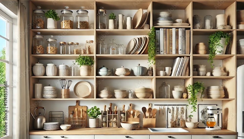 Organized Kitchen Shelves With Cooking Essentials Organized Kitchen Shelves With Cooking Essentials