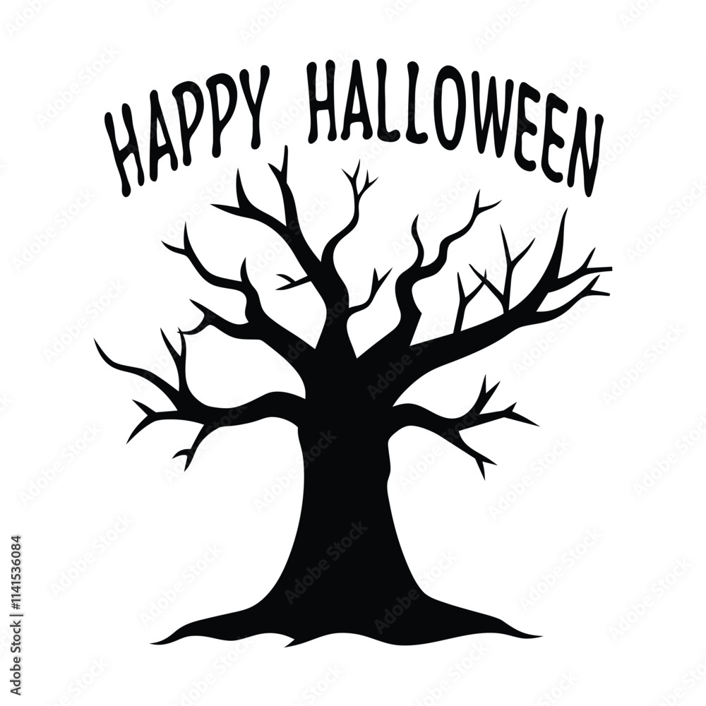Fototapeta premium Happy Halloween silhouette with tree vector illustration.