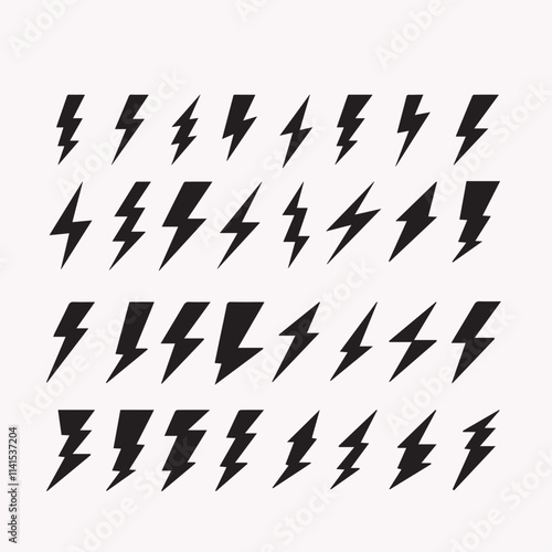 Lightning bolt black line icon set. Energy power charge sign.flash lightning bolt icon. Electric power symbol. Power energy sign, vector illustration,Thunderbolt vector illustration
