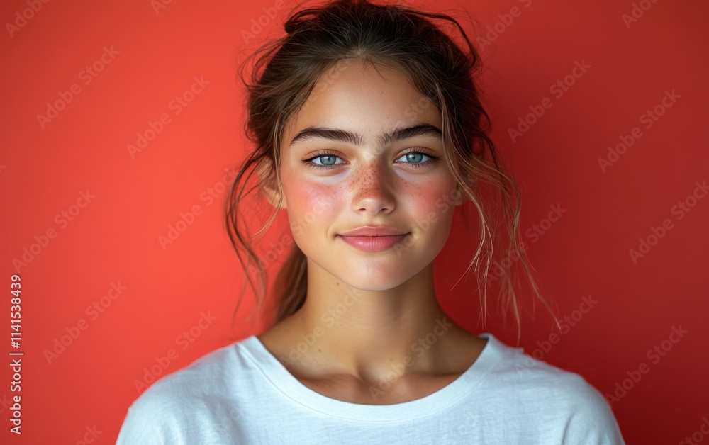 Beauty girl smiling and wearing a t-shirt in studio color background Beauty girl smiling and wearing a t-shirt in studio color background