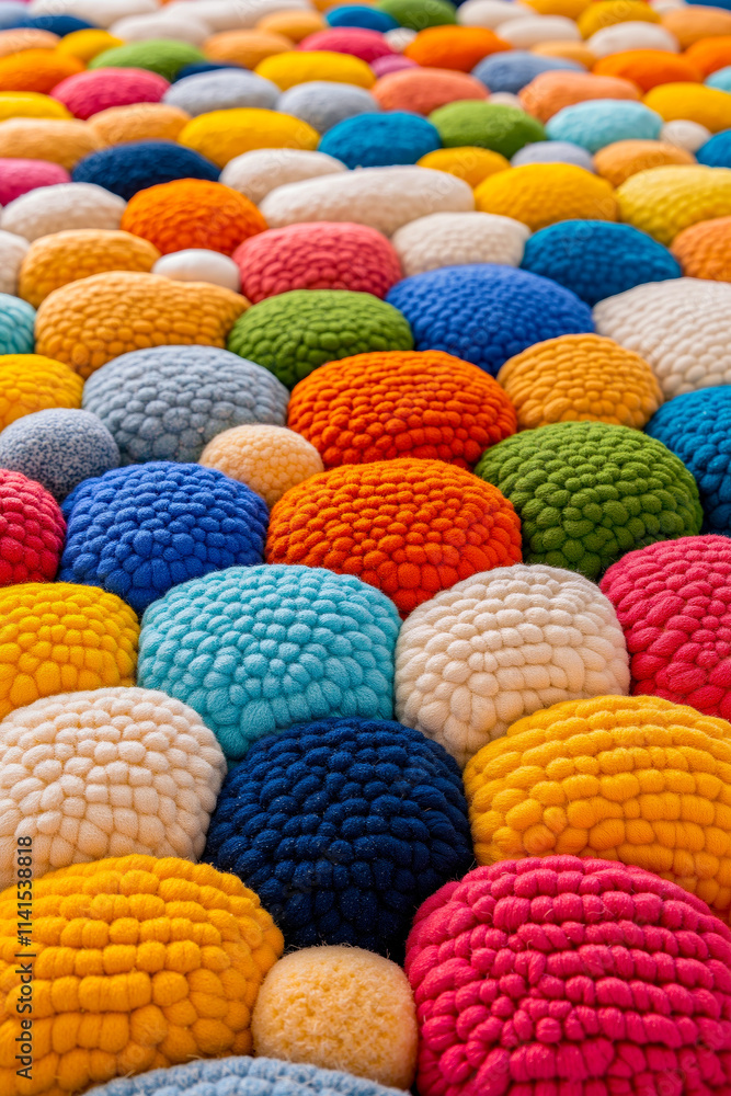 A large group of colorful pom poms sitting on top of each other A large group of colorful pom poms sitting on top of each other