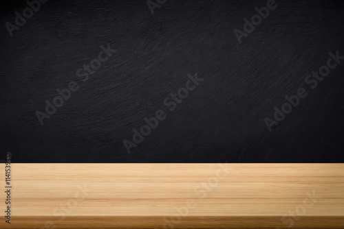 Empty wooden table top and color dark or gray wall background for showing products and advertisers. Template mock up for display of product. product promotion in the wall. for display or montage.