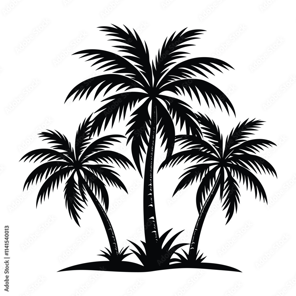 Fototapeta premium vector of date tree design, labeled linocut silhouette illustration.