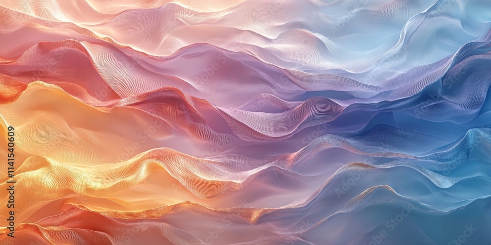 Fototapeta premium Gentle fluid waves blending metallic and pastel tones. Generative AI
