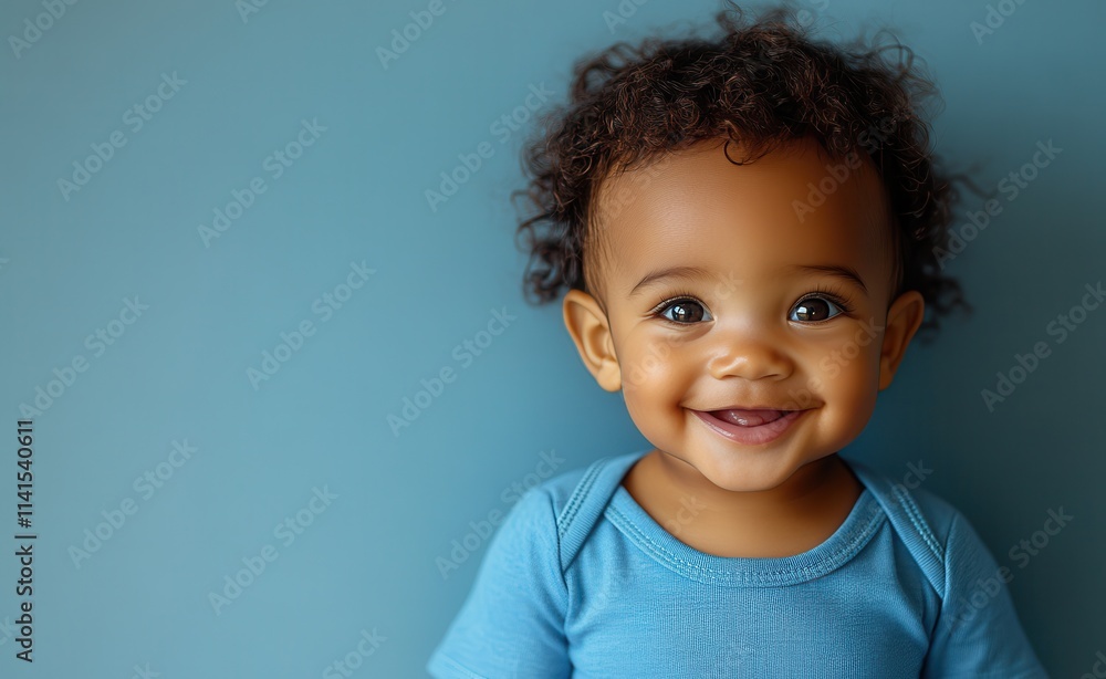 Africa American young boy with hair and a t-shirt is smiling Africa American young boy with hair and a t-shirt is smiling