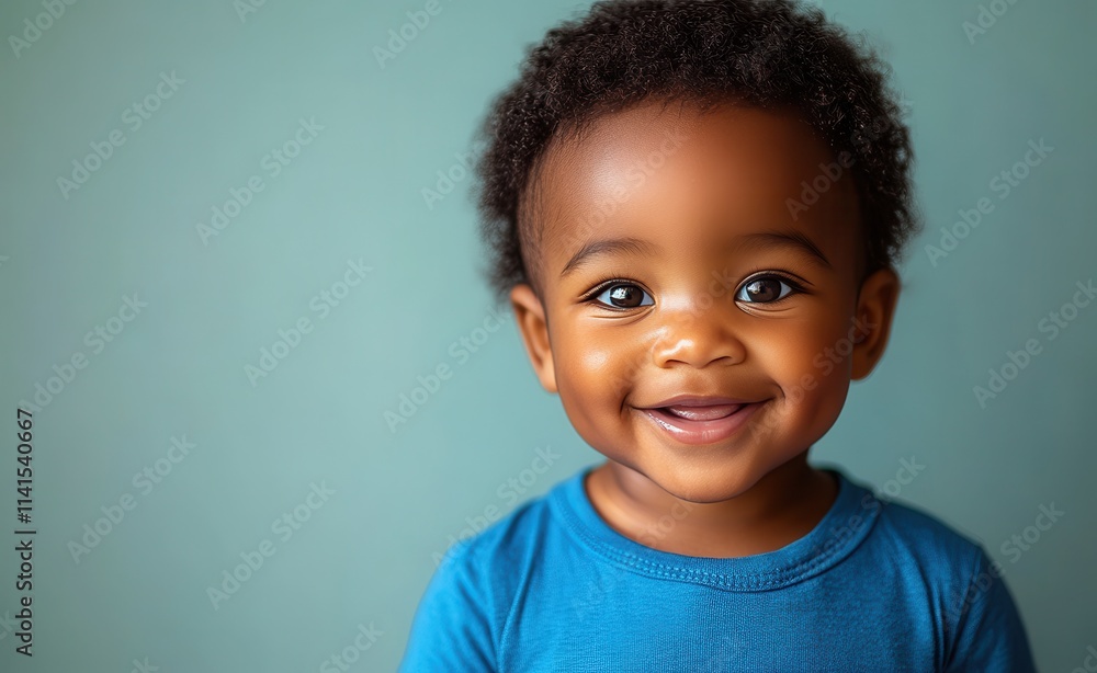 Africa American young boy with hair and a t-shirt is smiling Africa American young boy with hair and a t-shirt is smiling
