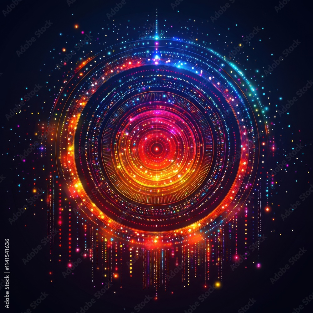 Fototapeta premium Vibrant light display digital art exhibition abstract art dark background eye-level visual experience for modern design