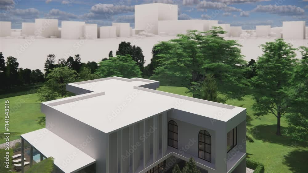 Vídeo do Stock: Modern house exterior with garden landscape .3D ...