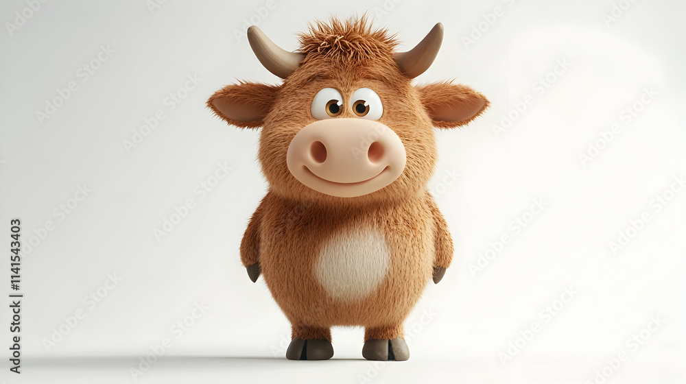 Cute 3D Render of a Fluffy Brown Cow Cute 3D Render of a Fluffy Brown Cow