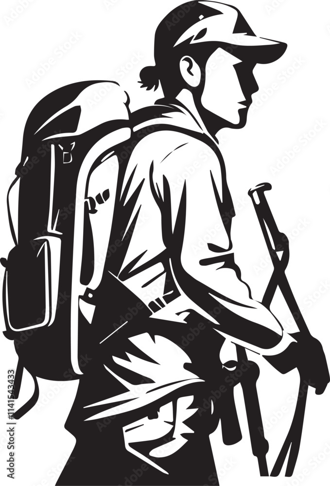 Fototapeta premium Mountaineering bag line art vector black and white