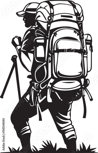 Mountaineering bag line art vector black and white