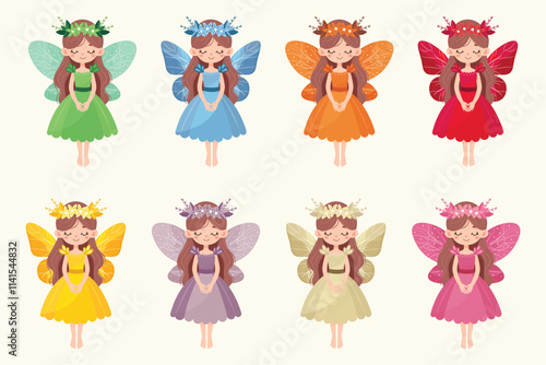 cute cartoon fairy set vector illustration isolated on white background