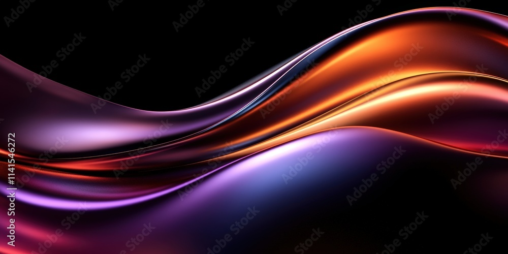 Obraz premium Abstract Iridescent Shapes on a Dark Background with Smooth Waves and Flowing Lines in Vibrant Colors for Artistic and Design Use