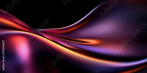 Iridescent Waves on Pitch Black Background with Fluid Shapes and Colorful Shimmering Patterns in an Abstract Design