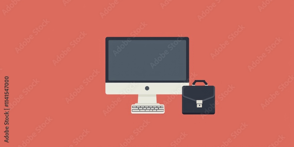 A minimalist work icon showing a briefcase and computer monitor. A minimalist work icon showing a briefcase and computer monitor.