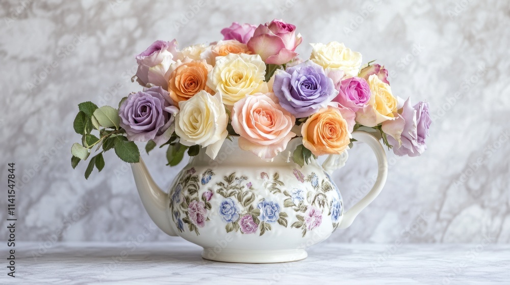 Beautiful Bouquet of Roses in Elegant Teapot Arrangement Beautiful Bouquet of Roses in Elegant Teapot Arrangement