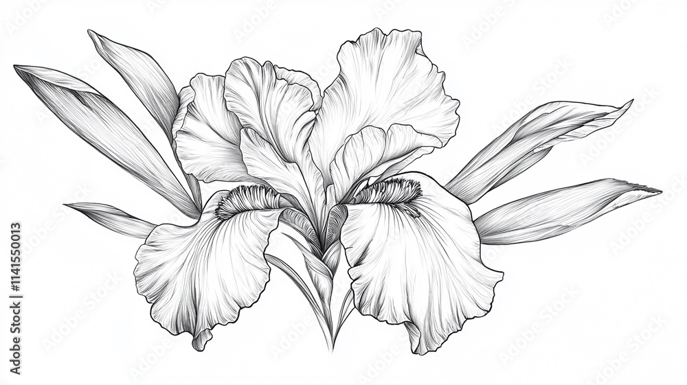 custom made wallpaper toronto digitalElegant Black and White Iris Flower Drawing