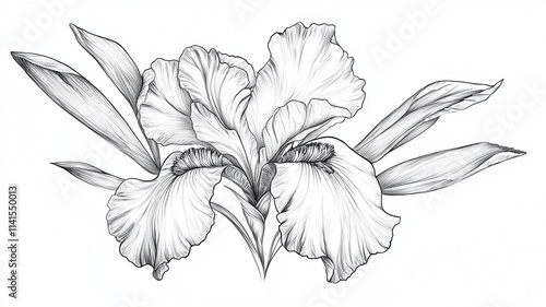 Elegant Black and White Iris Flower Drawing