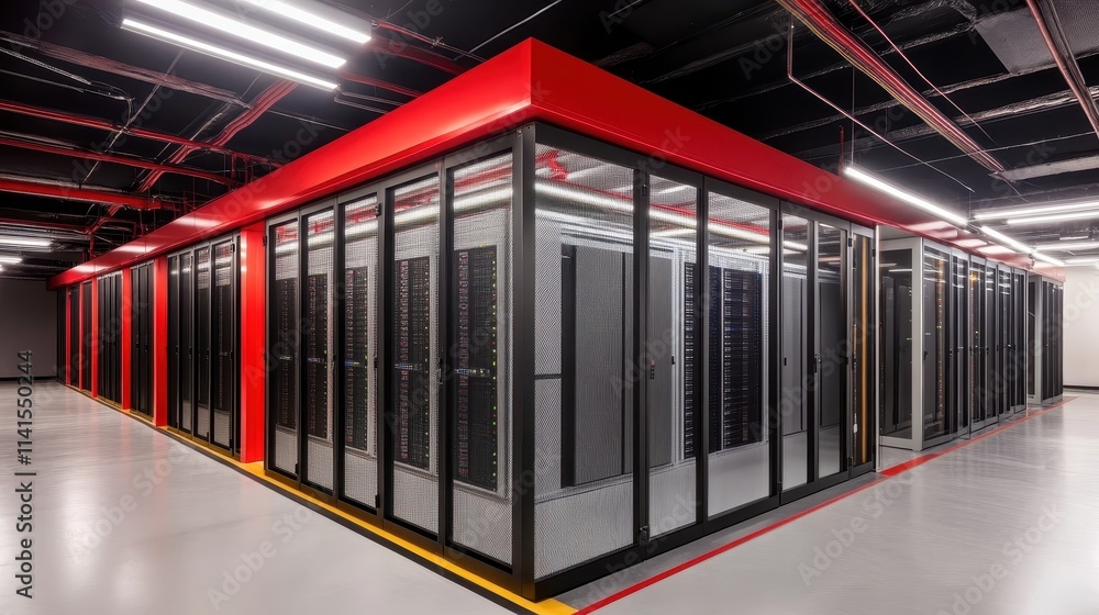 Fototapeta premium A large room with many computer servers