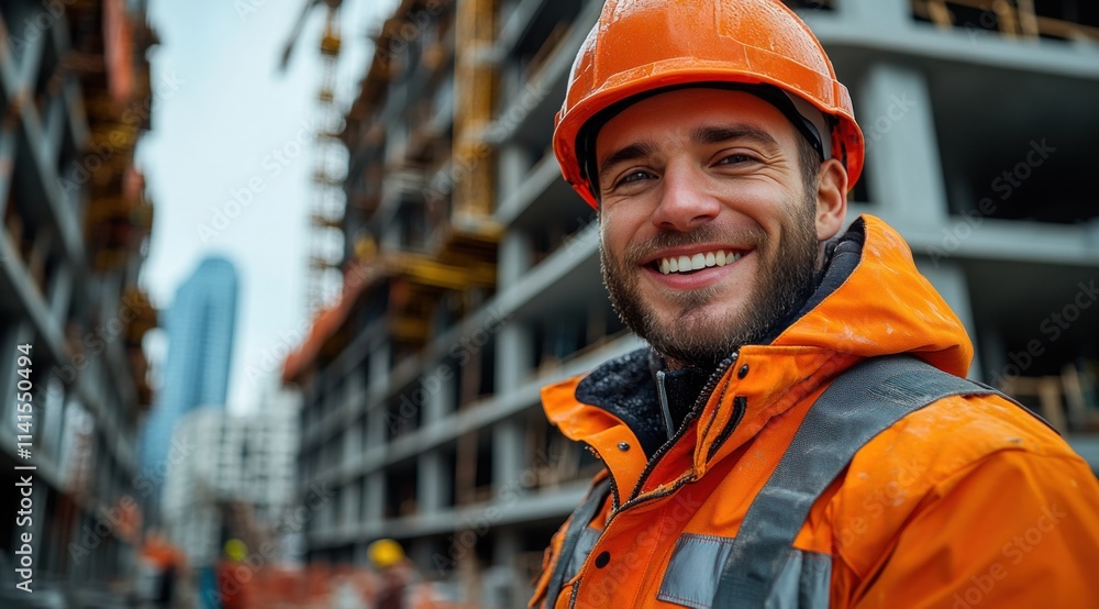 A construction worker wearing an orange jacket A construction worker wearing an orange jacket