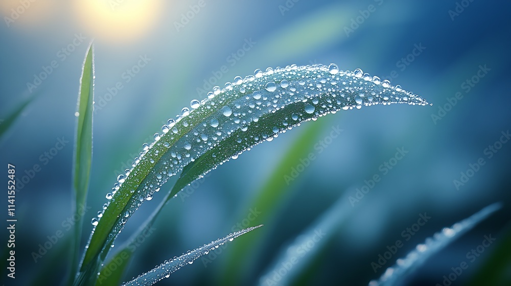 Closeup of Dew Covered Leaf Capturing Morning Light in a Tranquil Nature Setting : Generative AI Closeup of Dew Covered Leaf Capturing Morning Light in a Tranquil Nature Setting : Generative AI