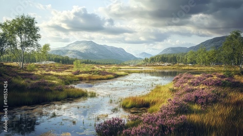 A river with a lot of grass and trees