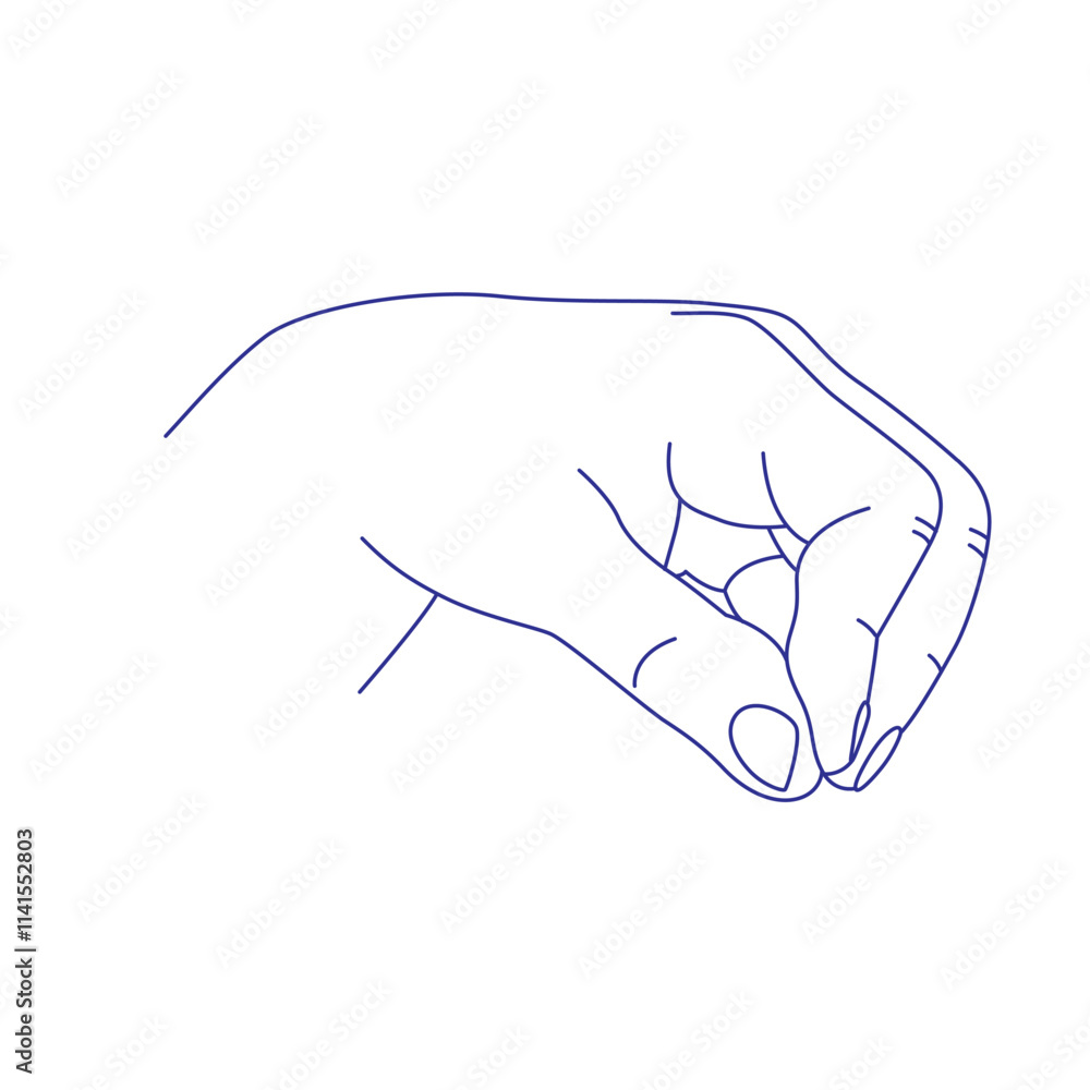 Hand gesture. Contour vector pinch illustration. Index, middle, ring, little fingers and thumb Hand gesture. Contour vector pinch illustration. Index, middle, ring, little fingers and thumb