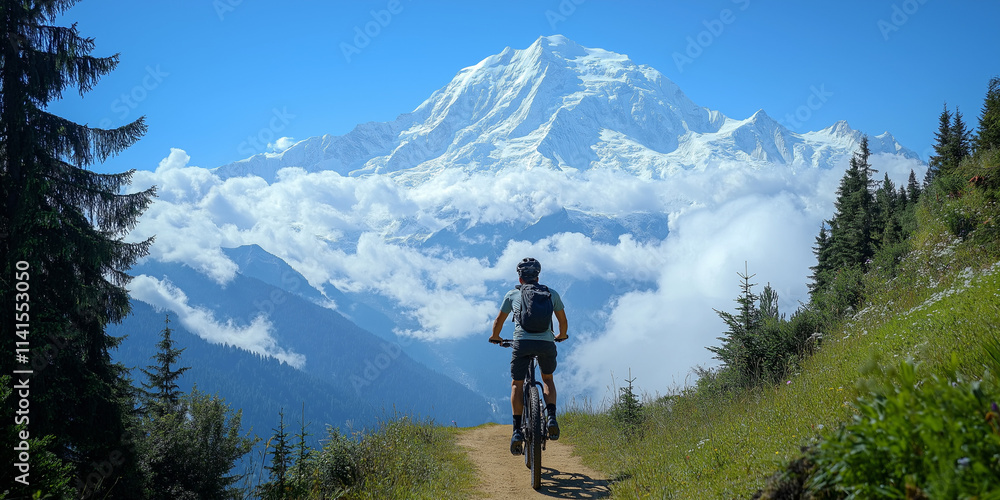 Cyclists are riding their mountain bikes and enjoying the beautiful scenery of the mountains. Cyclists are riding their mountain bikes and enjoying the beautiful scenery of the mountains.