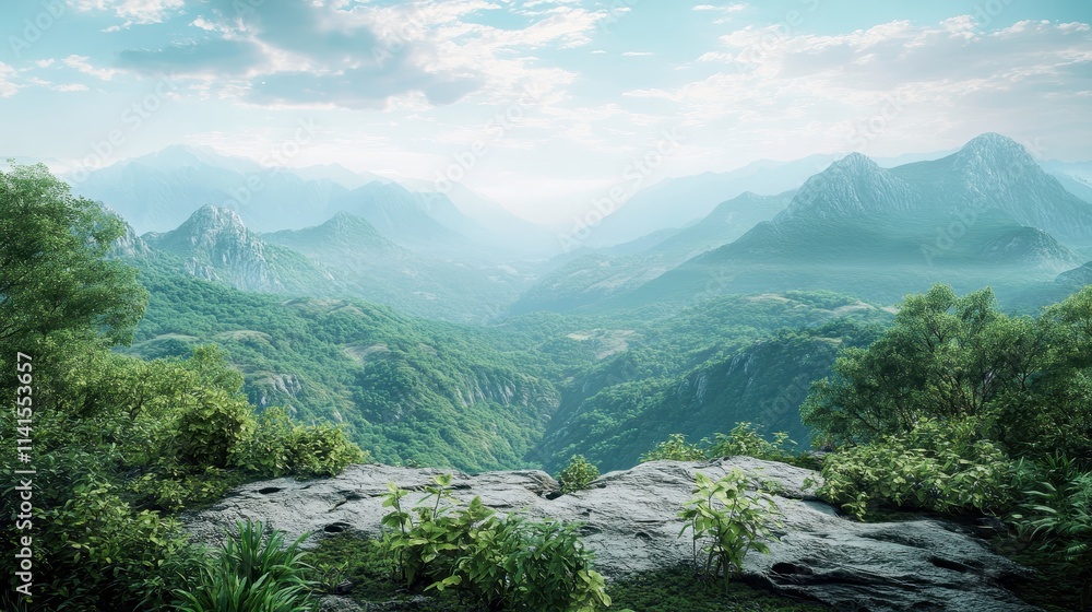 A mountain range with a forest in the foreground A mountain range with a forest in the foreground