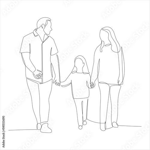 One continuous line drawing young parents  talking with their daughter about goal and purpose of life at home.