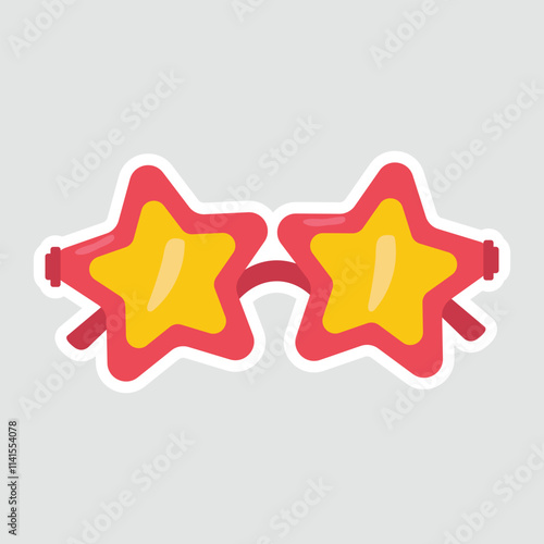 Star Shaped Fancy Glasses Vector Illustration Sticker. A pair of playful star-shaped glasses, perfect for parties, holidays, or fun designs. Adds a quirky and cheerful touch to any project photo